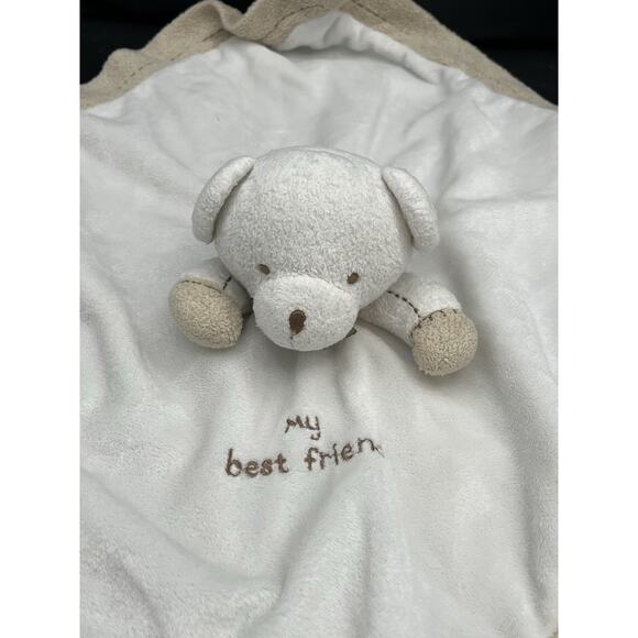 Carters My Best Friend White Tan Bear Lovey Security Blanket Rattle Baby Satin - Picture 2 of 5